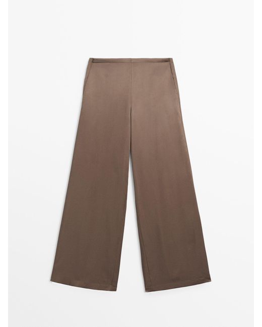 MASSIMO DUTTI Soepelvallende Broek Met Een Satijnen Afwerking in het Brown