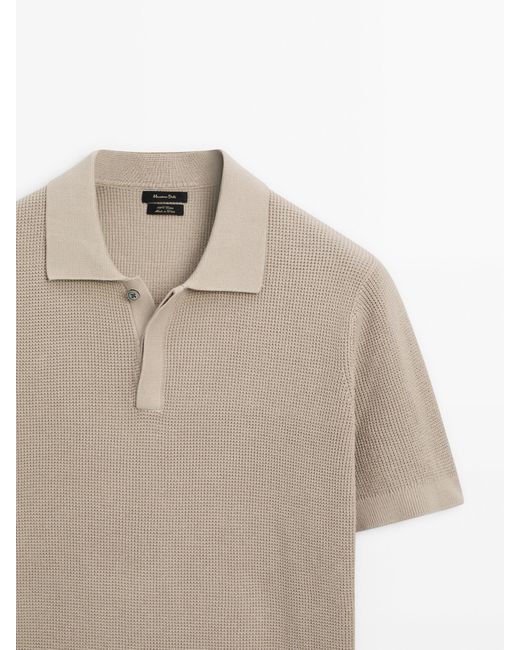 MASSIMO DUTTI Natural Waffle-Knit Polo Sweater for men