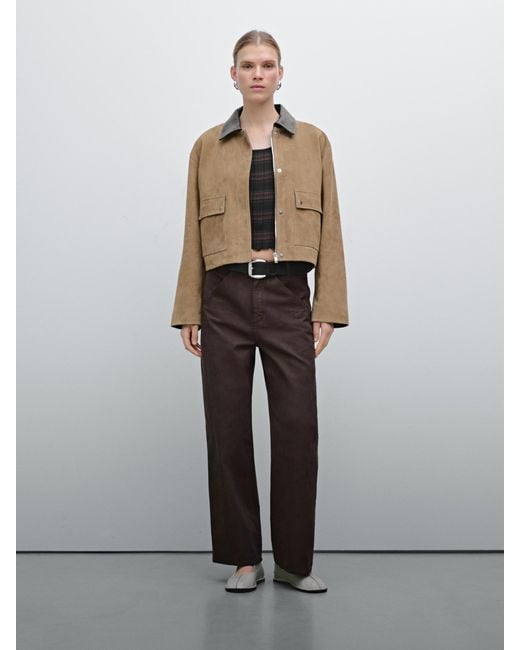 MASSIMO DUTTI Natural Kombinierte Jacke Aus Leder Und Wildleder