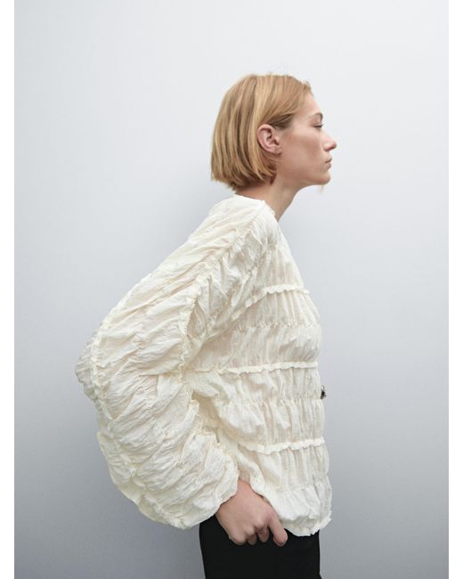 MASSIMO DUTTI White Flowing Blouse With Gathered Detail