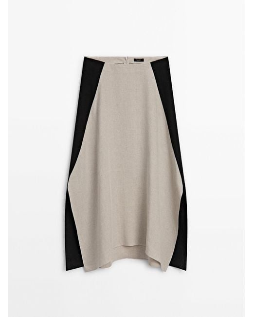 MASSIMO DUTTI White Contrast Linen Flared Midi Skirt