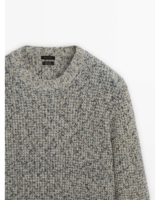 MASSIMO DUTTI Gray Flecked Waffle-Knit Wool Blend Sweater for men