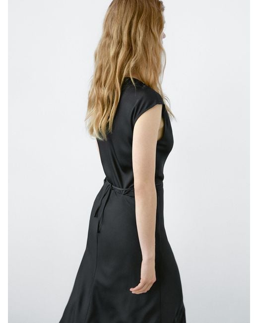 MASSIMO DUTTI Black Fließendes Midikleid