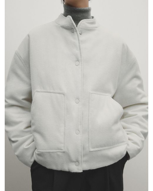 MASSIMO DUTTI Bomber Jacket With Snap Buttons in White Lyst