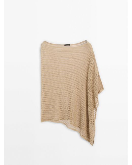 MASSIMO DUTTI White Semi-Sheer Asymmetric Knit Cape