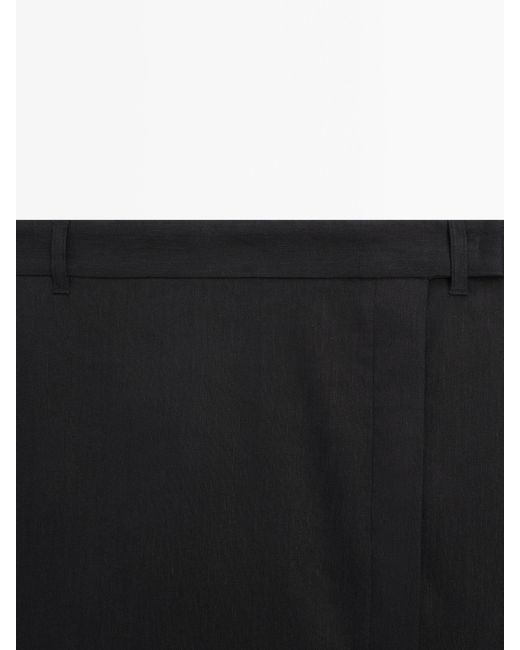 MASSIMO DUTTI Black Linen Blend Stretch Skirt
