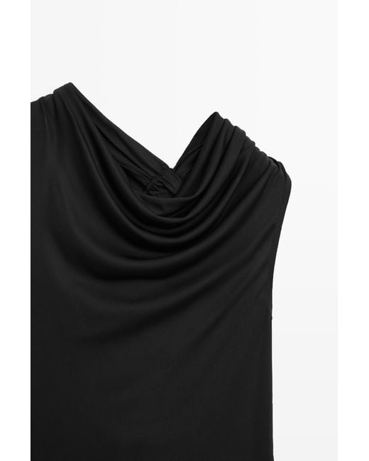 MASSIMO DUTTI Black Flowing Top With Knot Detail
