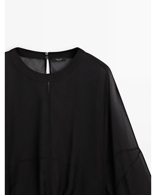 MASSIMO DUTTI Black Semi-Sheer Blouse With Tie Detail