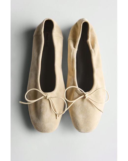MASSIMO DUTTI Natural Gathered Ballet Flats With Bow