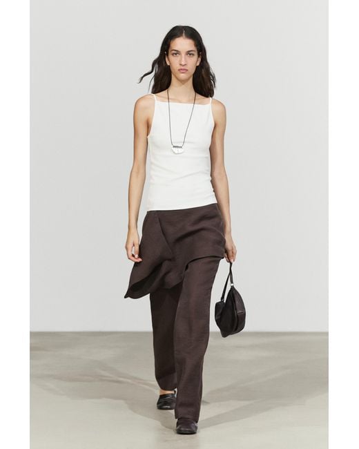 MASSIMO DUTTI White Linen Blend Wrap-Skirt Pants