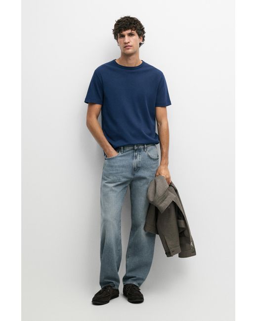 MASSIMO DUTTI Blue 100% Cotton Short Sleeve T-Shirt for men