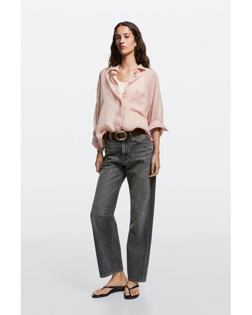MASSIMO DUTTI Gray High-Waist Straight-Leg Jeans