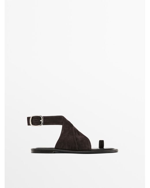 MASSIMO DUTTI Suède Gekruiste Sandalen in het Brown