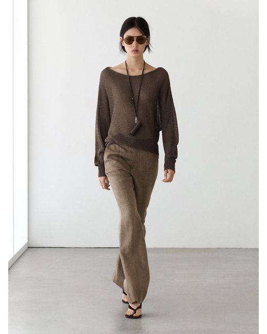MASSIMO DUTTI White 100% Linen Kick Flare Trousers