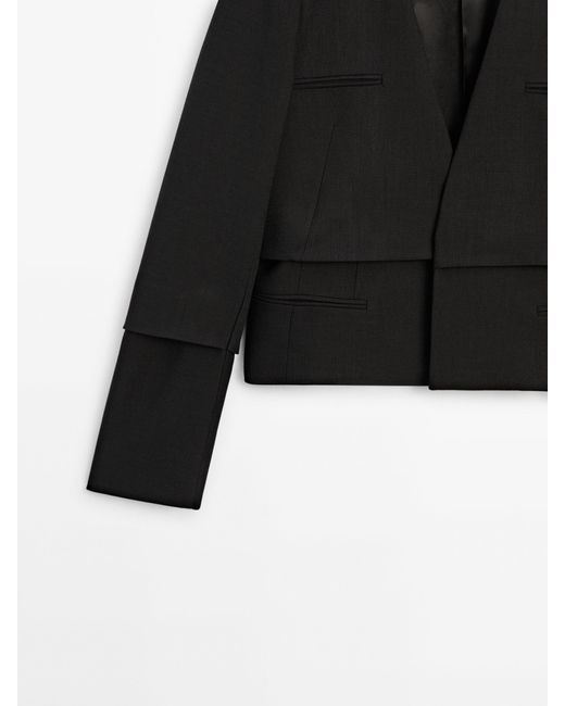 MASSIMO DUTTI Black Jacket With Double Pocket Detail