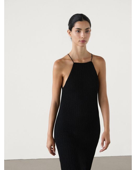 MASSIMO DUTTI Black Long Ribbed Knit Dress