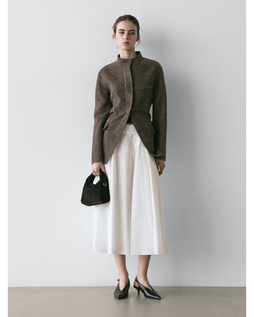 MASSIMO DUTTI Gray Midi Skirt With Belt Loop Details