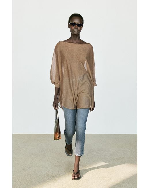 MASSIMO DUTTI Natural Linen Blend Flowing Cape-Style Sweater