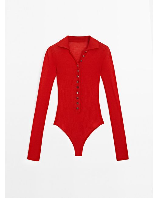 MASSIMO DUTTI Ribtricot Body in het Red