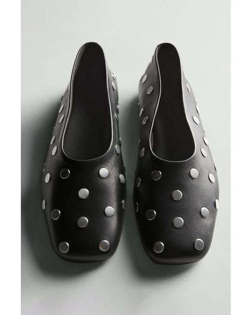 MASSIMO DUTTI Black Studded Ballet Flats With Square Vamp