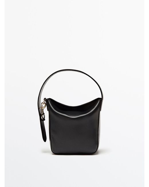 MASSIMO DUTTI Nappa Leather Mini Shoulder Bucket Bag in Black | Lyst