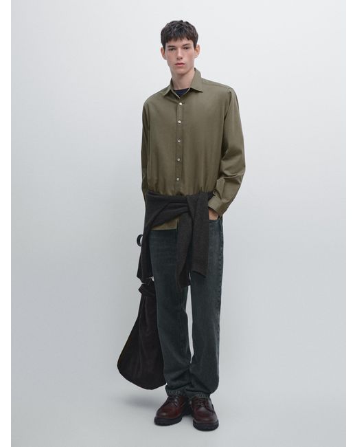 MASSIMO DUTTI Green Regular Fit Cotton Blend Shirt for men