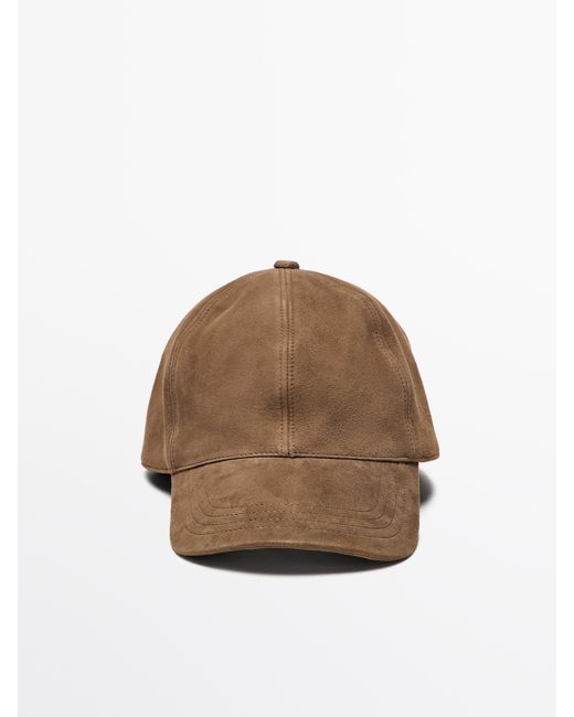 MASSIMO DUTTI Brown Suede Leather Cap for men