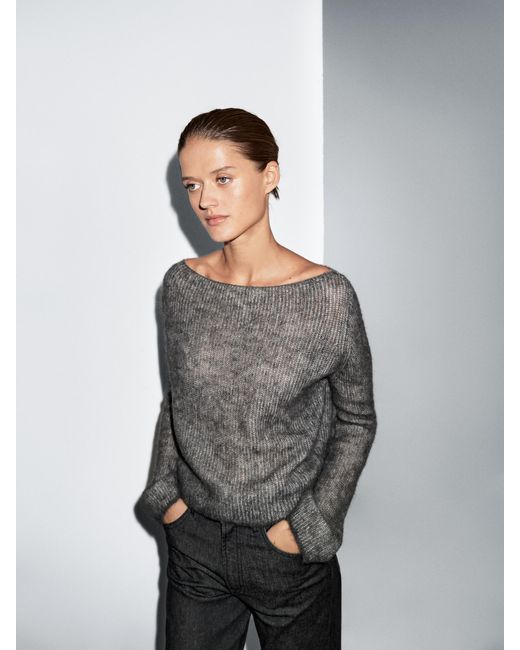 MASSIMO DUTTI Gray Short Knit Alpaca And Wool Sweater