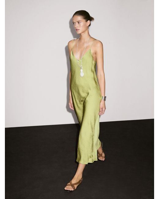 MASSIMO DUTTI White Flowing Satin Midi Dress