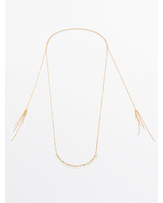 MASSIMO DUTTI White Long Necklace With Zirconia Detail