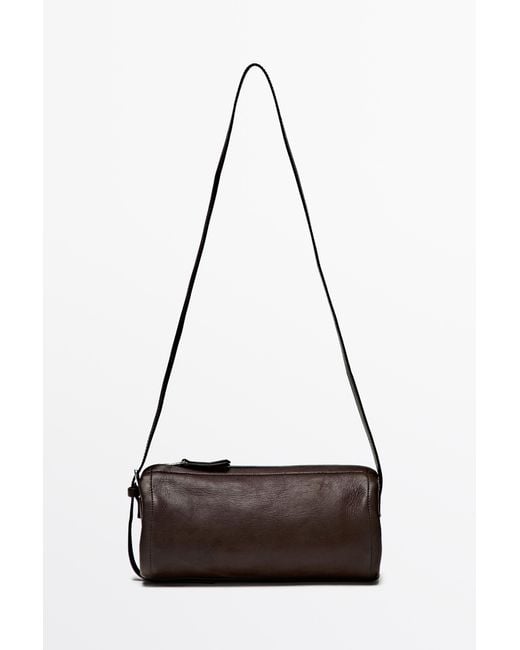 MASSIMO DUTTI Black Nappa Leather Crossbody Bag