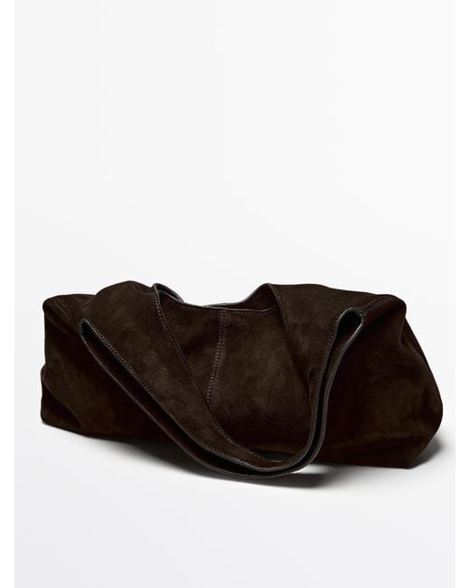 MASSIMO DUTTI Black Medium Split Leather Lady Bag
