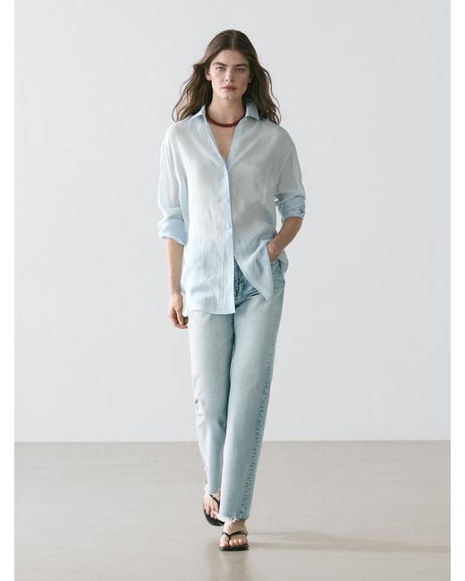 MASSIMO DUTTI Blue Flowing Shirt With Shirt Collar