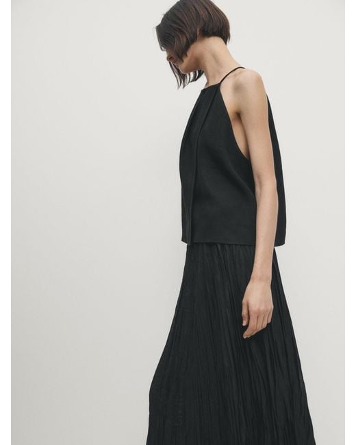 MASSIMO DUTTI Black Pleated Midi Skirt