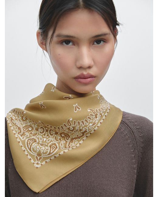 MASSIMO DUTTI Natural Paisley Print 100% Silk Bandana