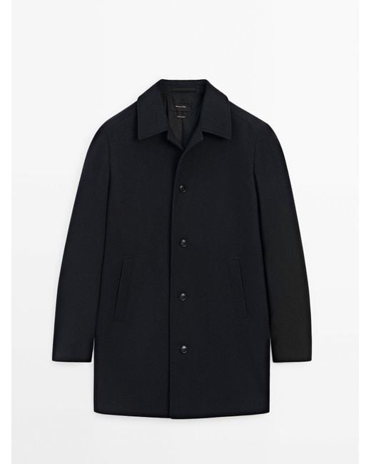MASSIMO DUTTI Blue 100% Wool Long Coat for men