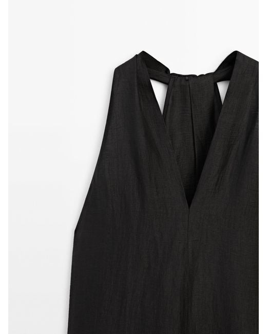 MASSIMO DUTTI Black V-Neck Dress With Back Knot Detail