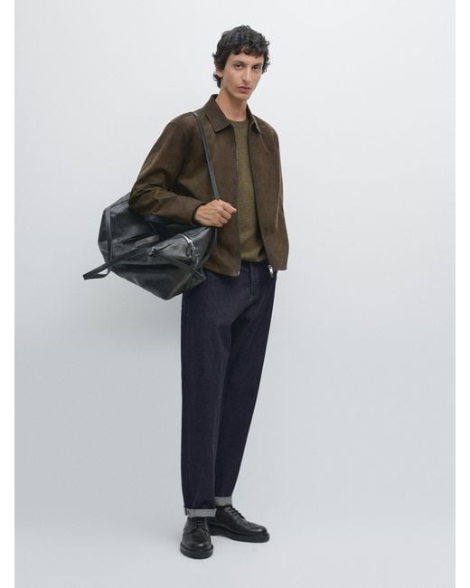 MASSIMO DUTTI Jacke Aus Nappaleder Mit Reißverschluss in Green für Herren