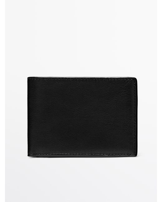 MASSIMO DUTTI Black Nappa Leather Landscape Wallet for men