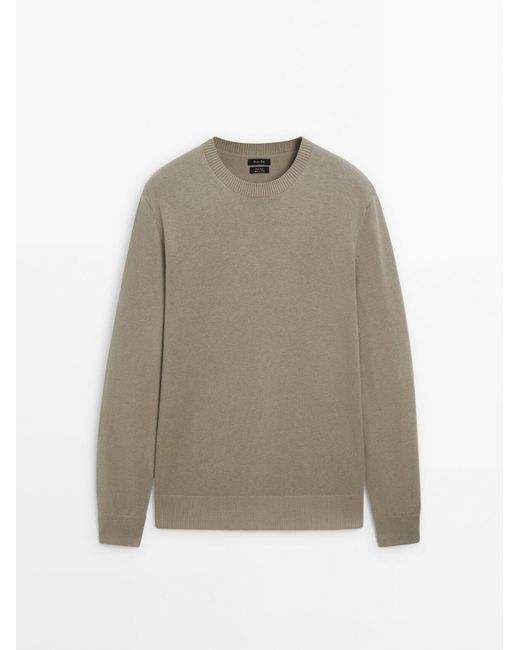 MASSIMO DUTTI Tricot Trui Van Wolmix En Ronde Hals in het Naturel voor heren Lyst NL
