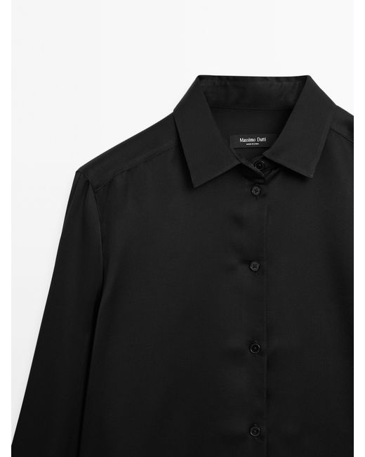 MASSIMO DUTTI Black Flowing Satin Shirt