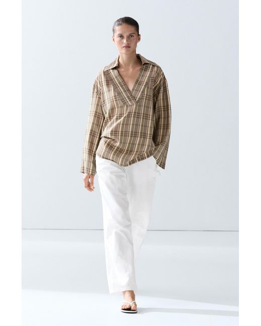 MASSIMO DUTTI White Oversize Check Polo Shirt