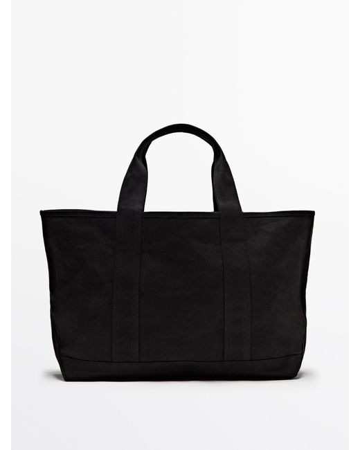 MASSIMO DUTTI Black Dyed Canvas Shopper Bag for men