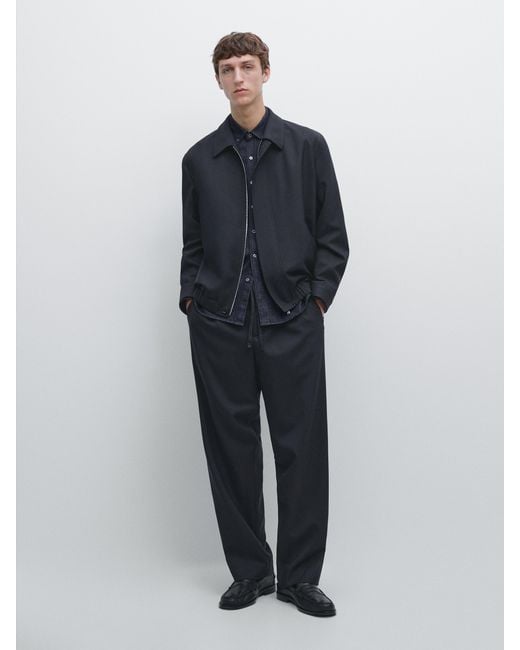 MASSIMO DUTTI Blue Cool Wool Textured Pants for men