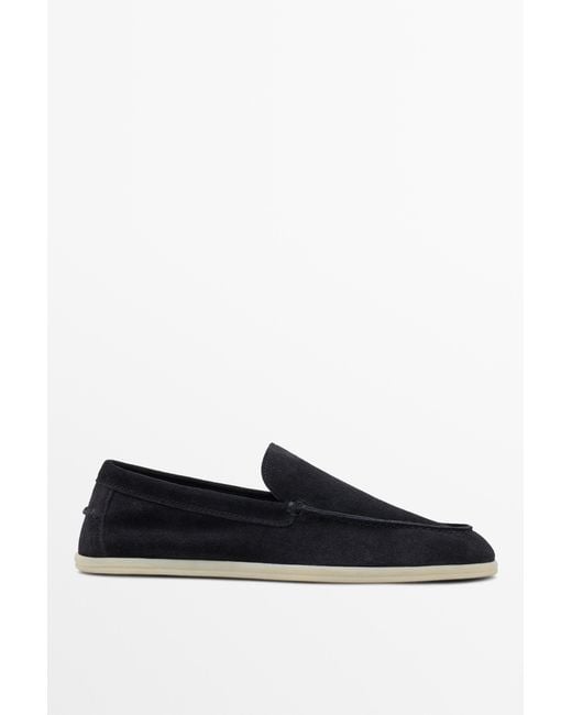 MASSIMO DUTTI Black Soft Split Leather Loafers for men