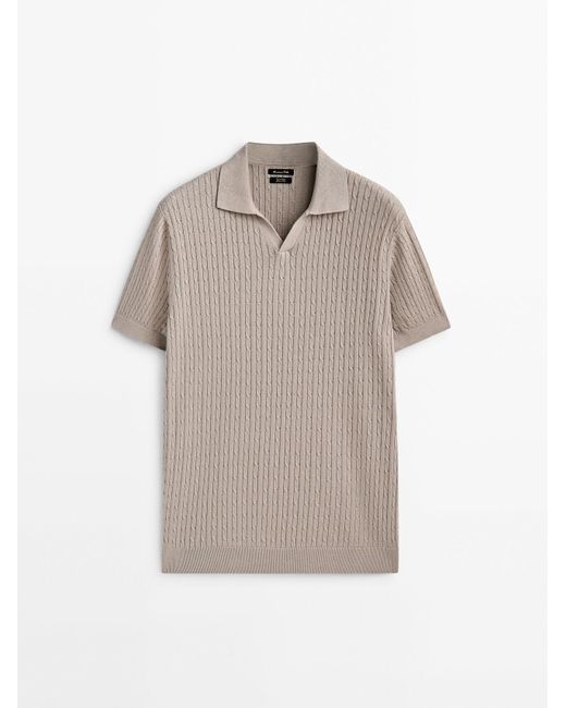 MASSIMO DUTTI Gray Cable-knit Polo Sweater for men