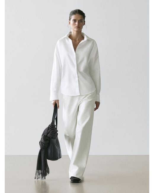 MASSIMO DUTTI White Cotton Poplin Shirt With Dart Detail