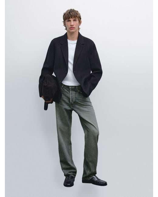MASSIMO DUTTI Blue Wool Blend Blazer for men