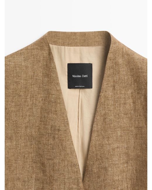 MASSIMO DUTTI Brown Melange Linen Suit Blazer