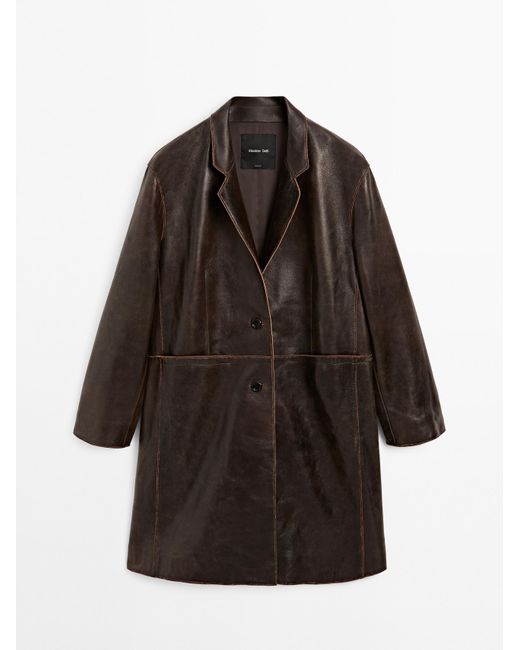 MASSIMO DUTTI Nappaleren Jas Met Versleten Afwerking in het Brown